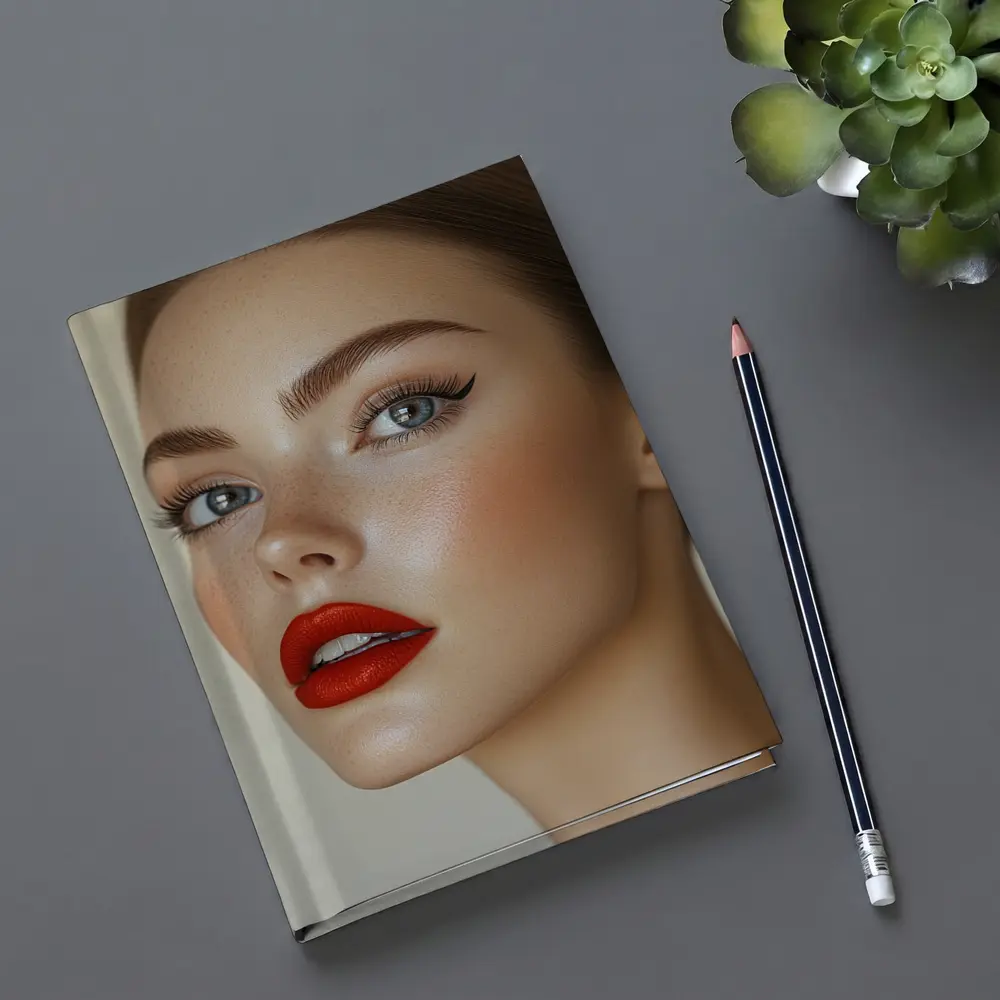 Woman Red Lips Blue Eyes Portrait – Notebooks