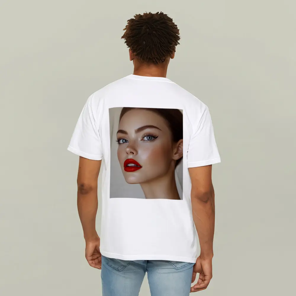 Woman Red Lips Blue Eyes Portrait – T-Shirts