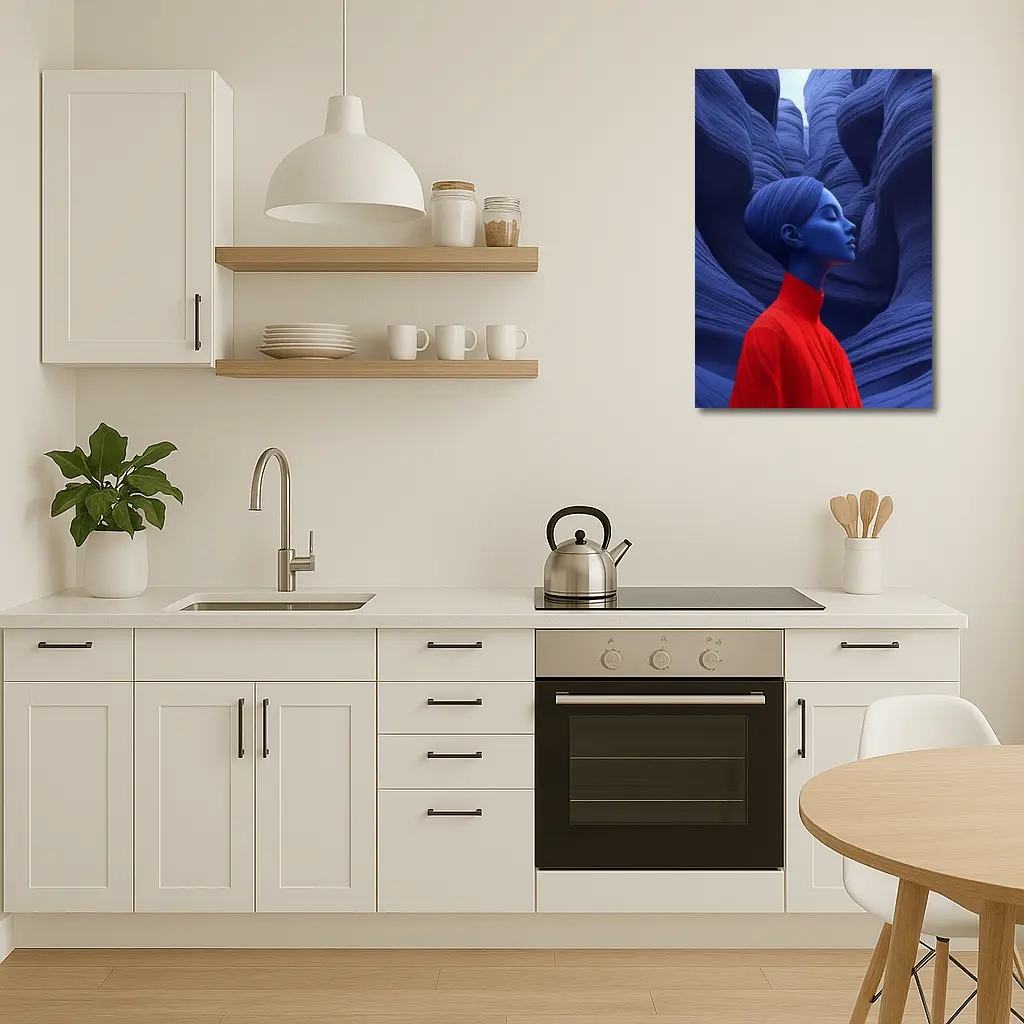 Blue Woman Red Dress Canyon Surreal Art – Wall Art