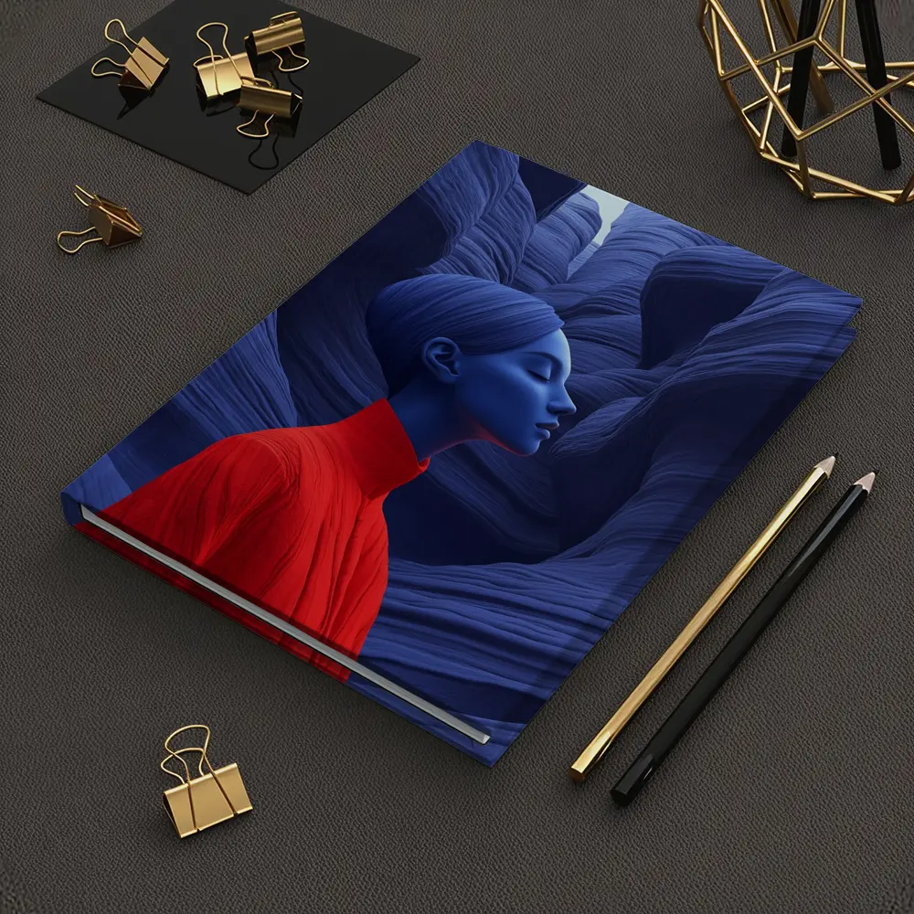 Blue Woman Red Dress Canyon Surreal Art – Notebooks