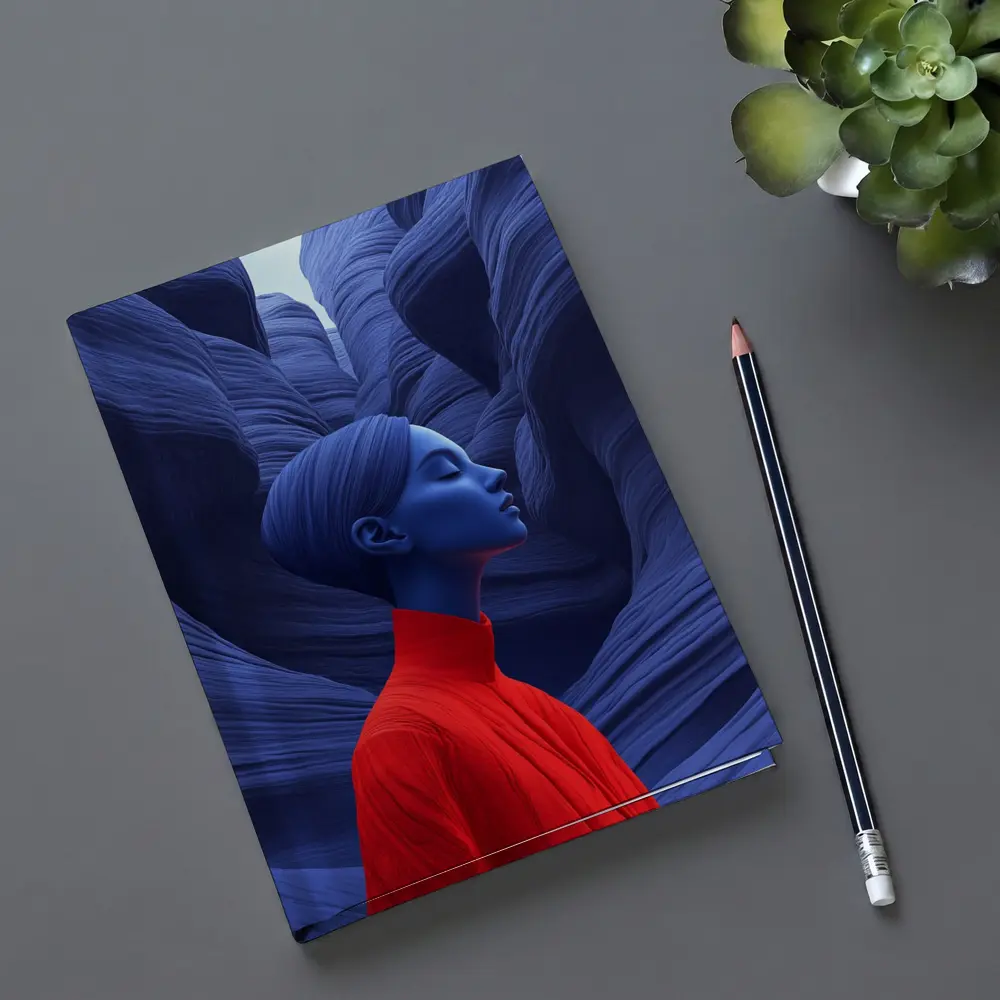 Blue Woman Red Dress Canyon Surreal Art – Notebooks