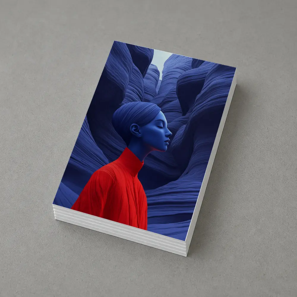 Blue Woman Red Dress Canyon Surreal Art – Postcards