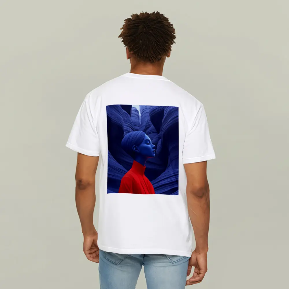 Blue Woman Red Dress Canyon Surreal Art – T-Shirts