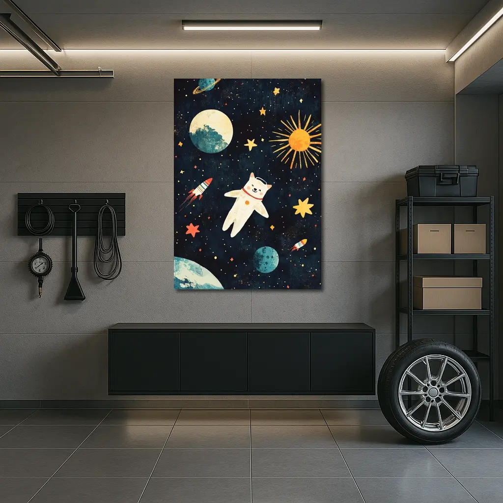 Cute Cat Astronaut Floating In Space – Wall Art