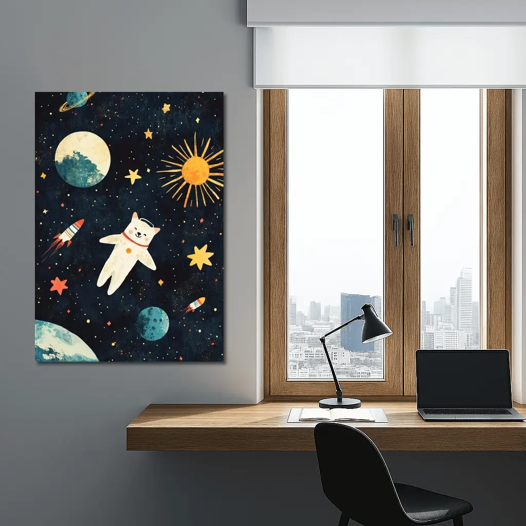 Cute Cat Astronaut Floating In Space – Wall Art