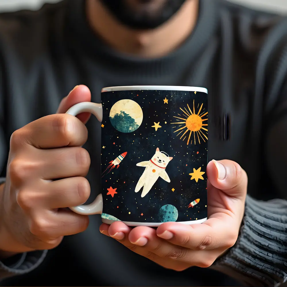 Cute Cat Astronaut Floating In Space – Mugs