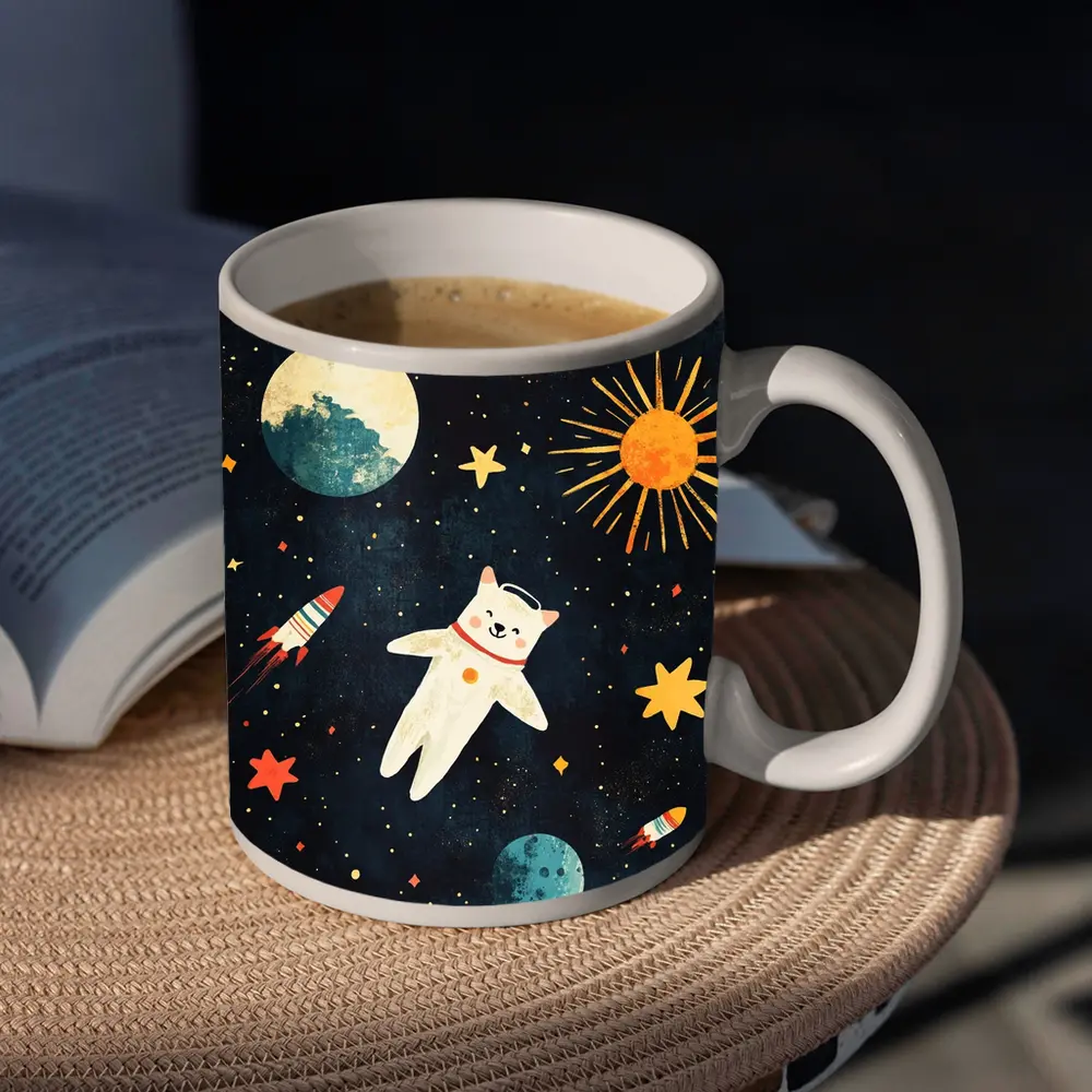 Cute Cat Astronaut Floating In Space – Mugs