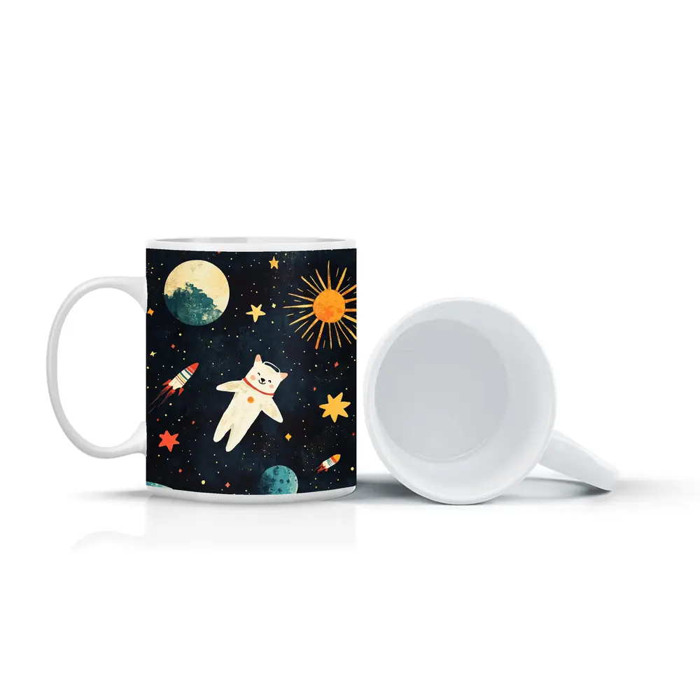 Cute Cat Astronaut Floating In Space – Mugs