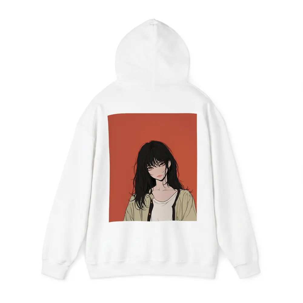 Anime Girl Dark Hair Red Background Art – Hoodies