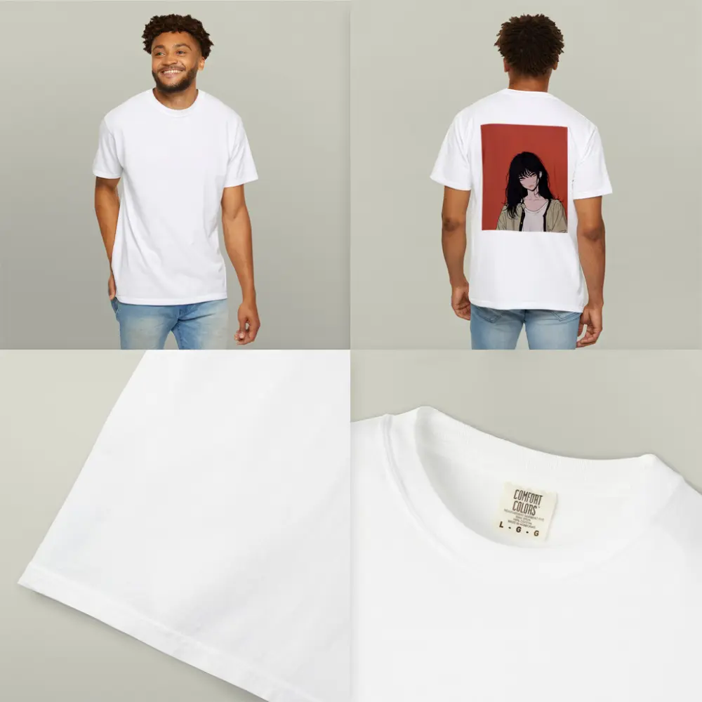 Anime Girl Dark Hair Red Background Art – T-Shirts