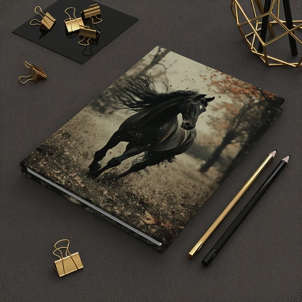 Black Horse Running Through Autumn Forest – Notebooks