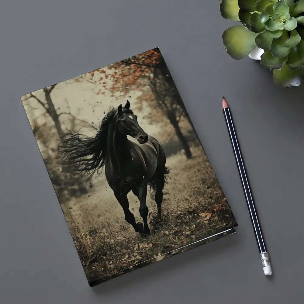 Black Horse Running Through Autumn Forest – Notebooks