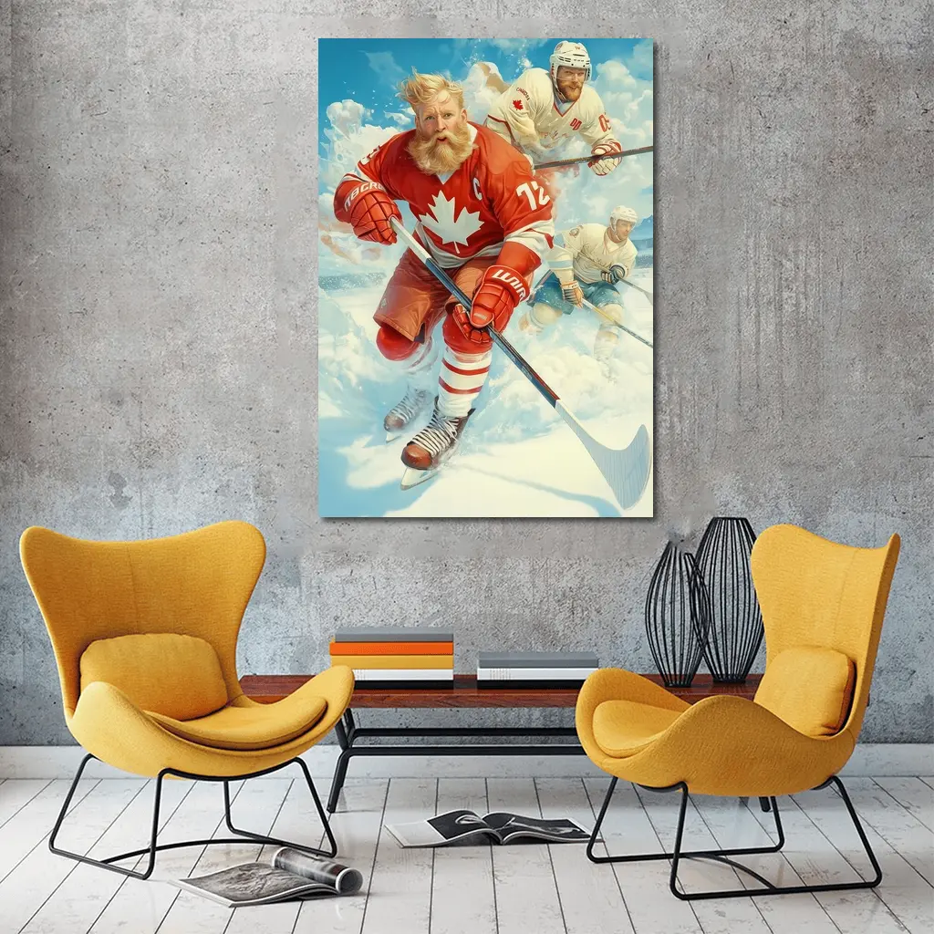 Canada Hockey Player Action Ice Painting – Wall Art