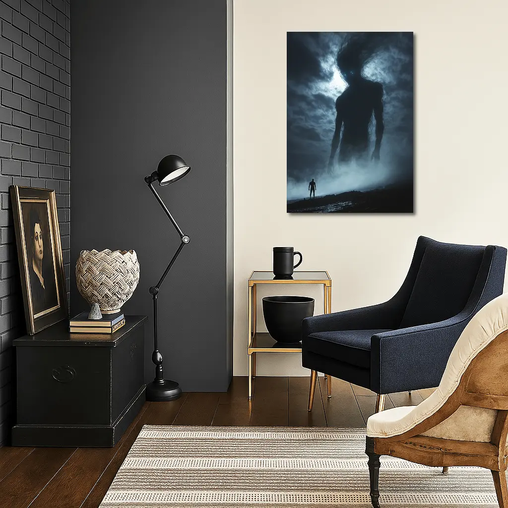 Giant Dark Figure Looming Over Small Man – Wall Art