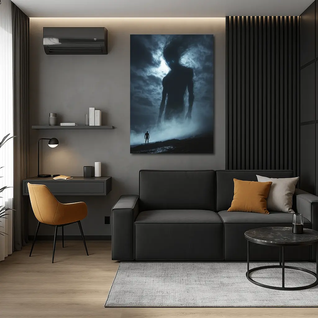 Giant Dark Figure Looming Over Small Man – Wall Art