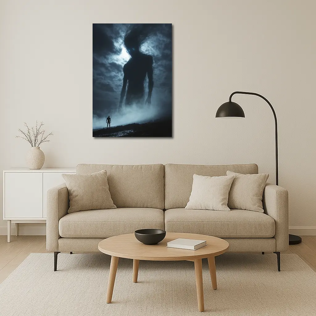 Giant Dark Figure Looming Over Small Man – Wall Art
