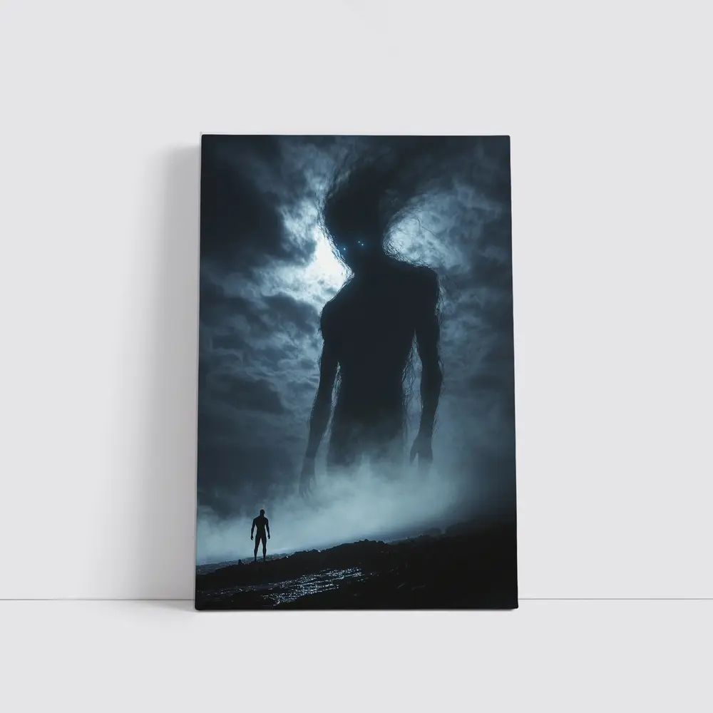 Giant Dark Figure Looming Over Small Man – Wall Art