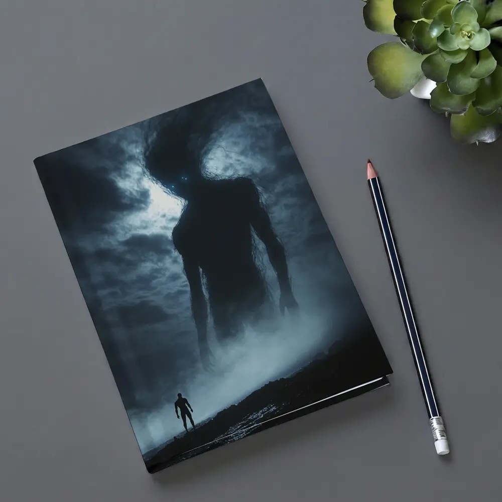 Giant Dark Figure Looming Over Small Man – Notebooks