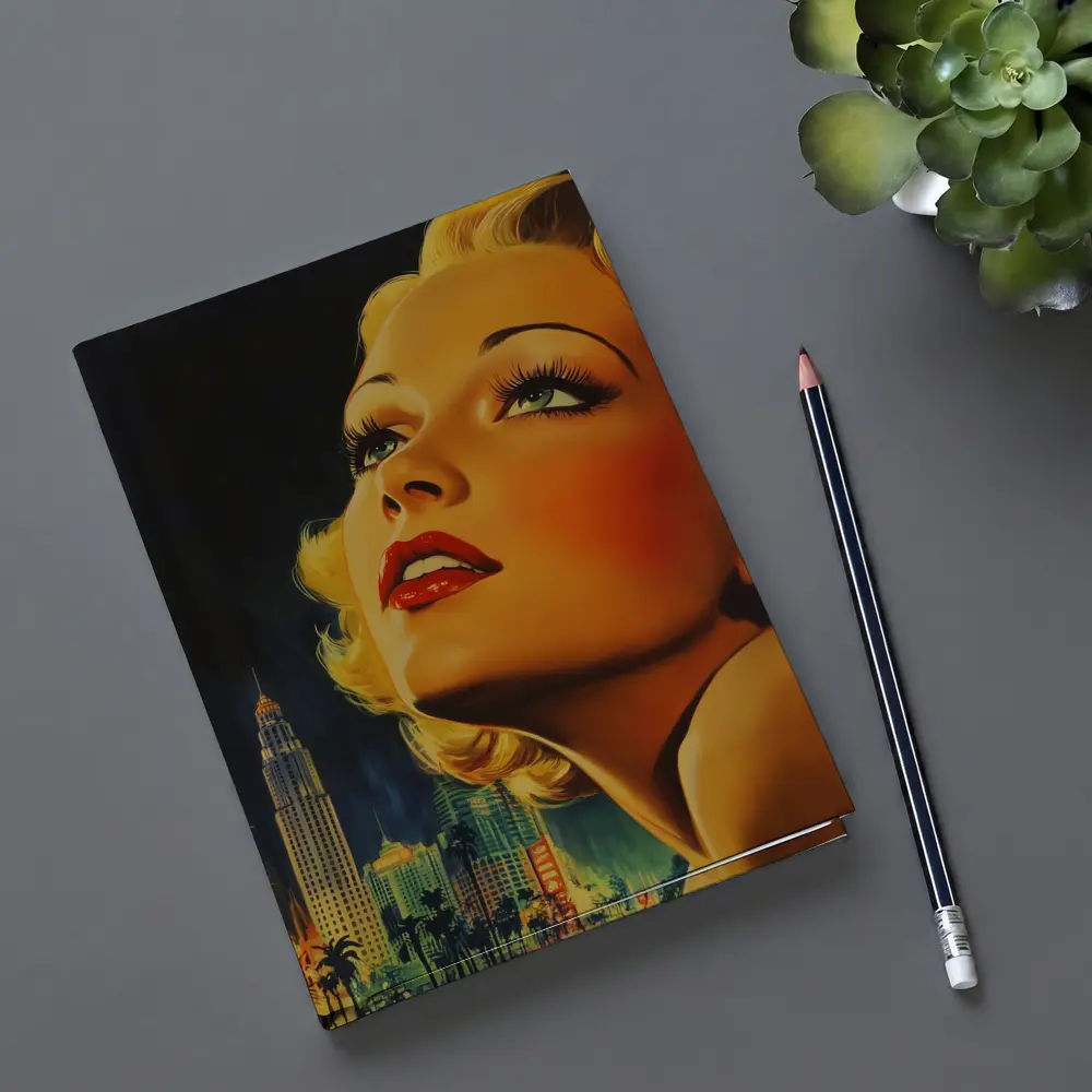 Retro Blonde Woman City Night Illustration – Notebooks