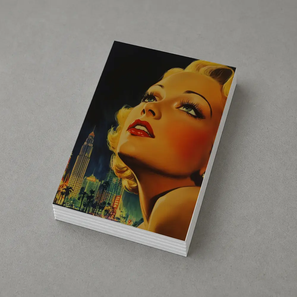 Retro Blonde Woman City Night Illustration – Postcards