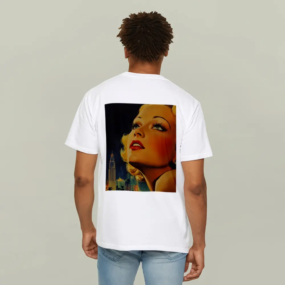 Retro Blonde Woman City Night Illustration – T-Shirts