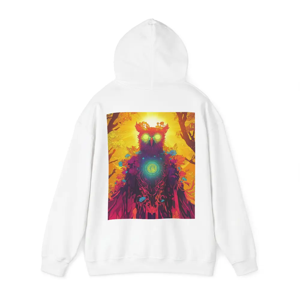 Mystical Owl Glowing Eyes Forest Sun – Hoodies