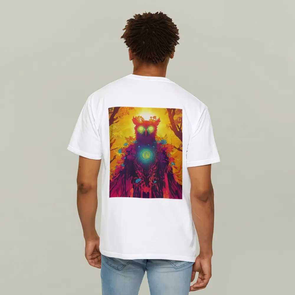 Mystical Owl Glowing Eyes Forest Sun – T-Shirts
