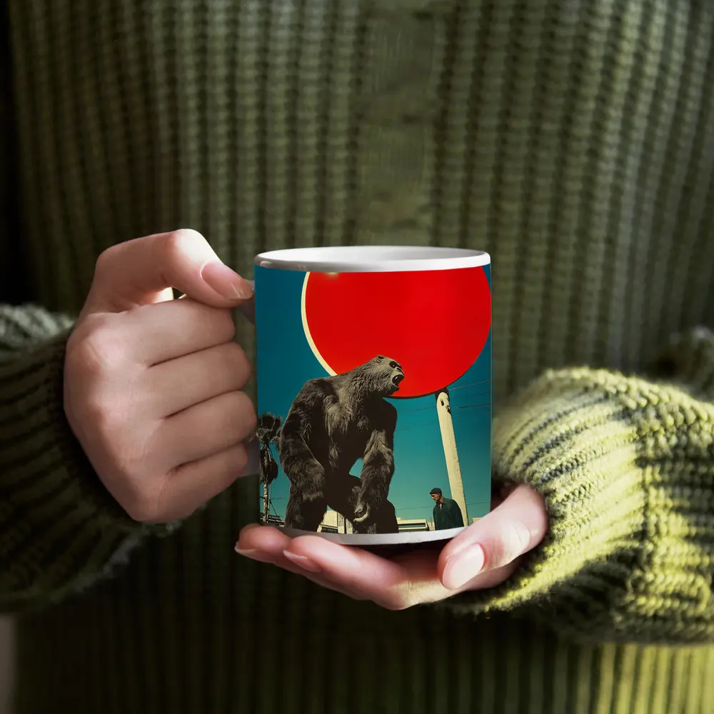 Giant Gorilla Red Sun Urban Street Scene – Mugs