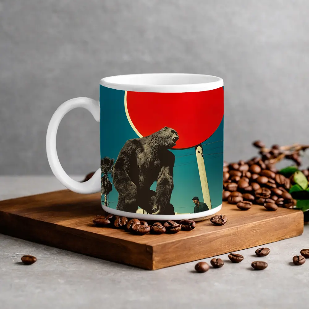 Giant Gorilla Red Sun Urban Street Scene – Mugs
