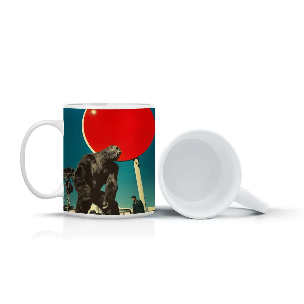 Giant Gorilla Red Sun Urban Street Scene – Mugs
