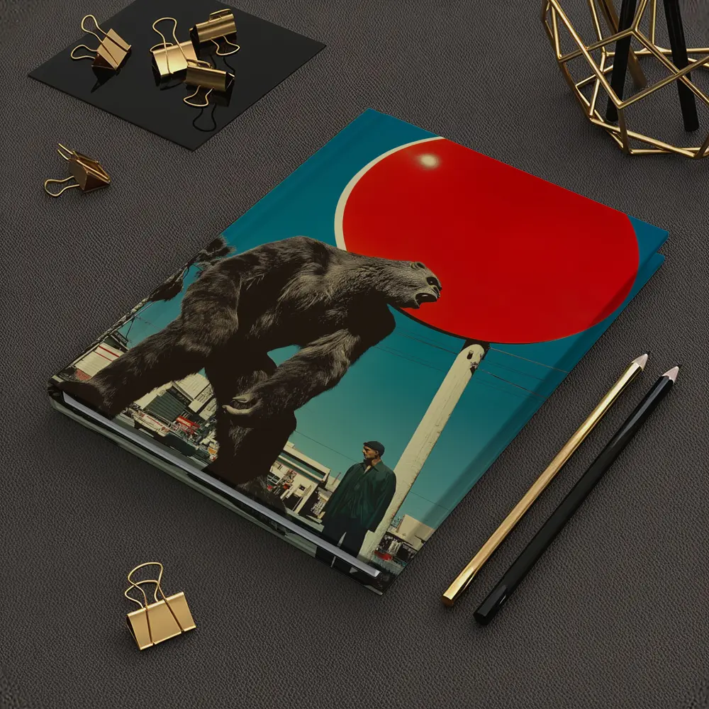 Giant Gorilla Red Sun Urban Street Scene – Notebooks