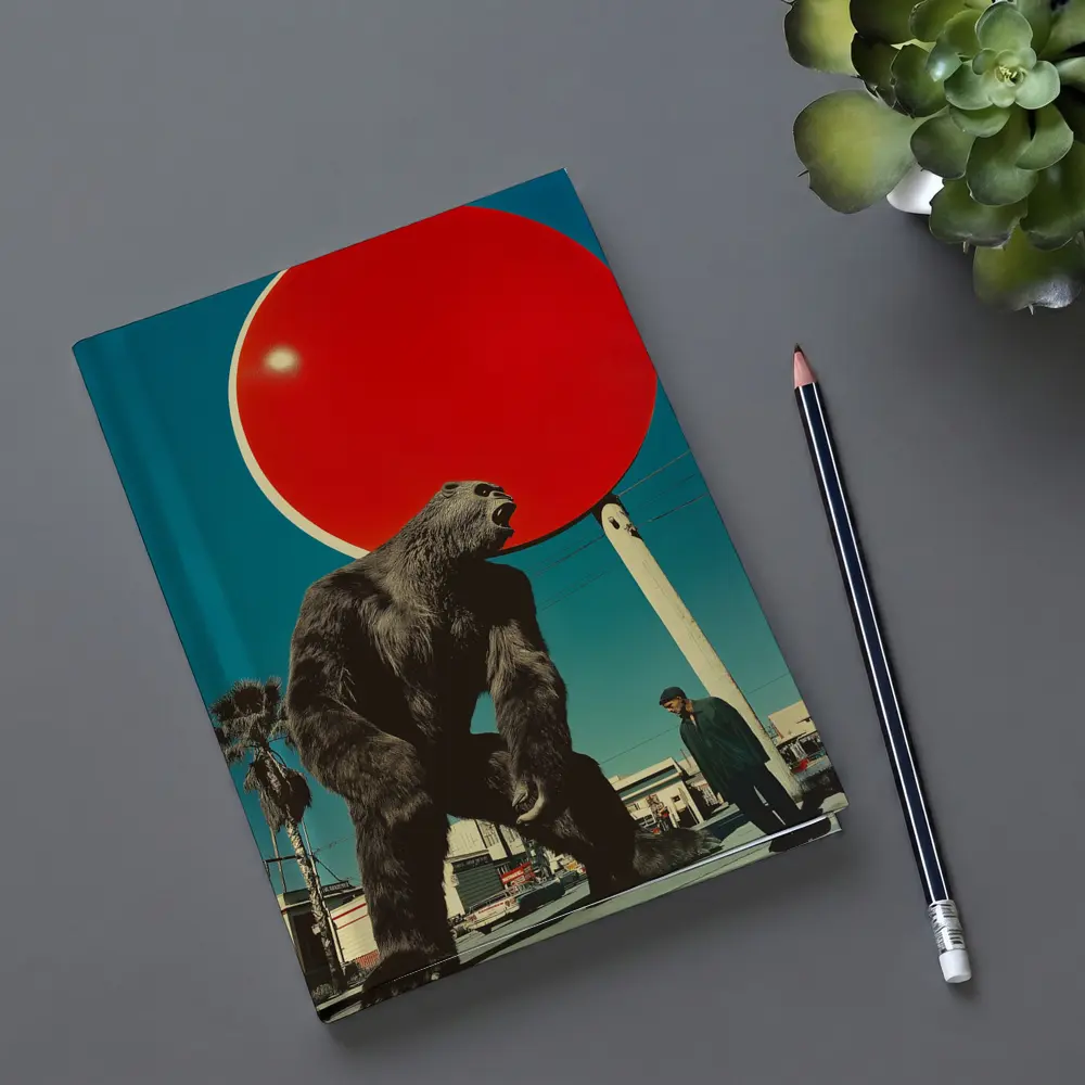 Giant Gorilla Red Sun Urban Street Scene – Notebooks