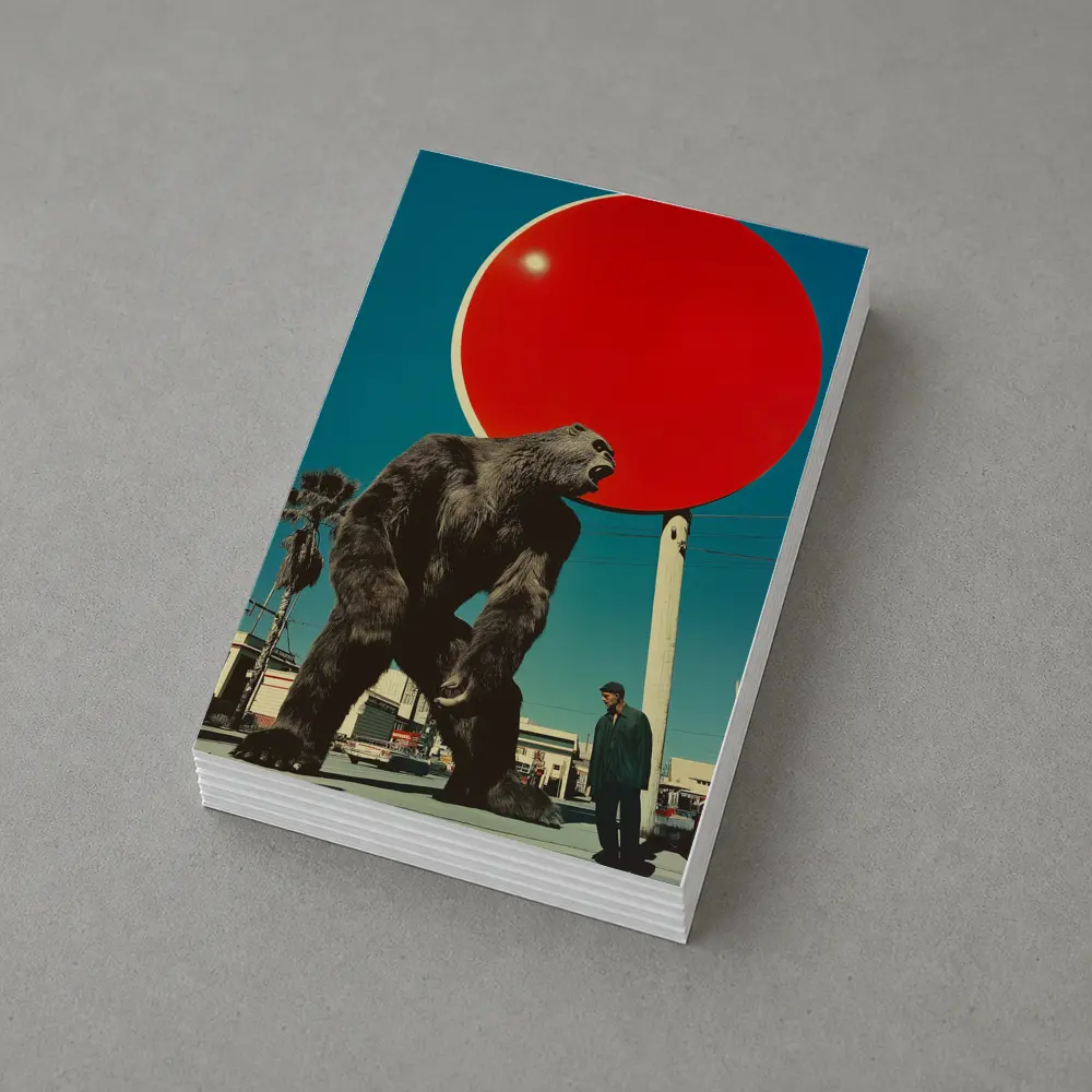 Giant Gorilla Red Sun Urban Street Scene – Postcards