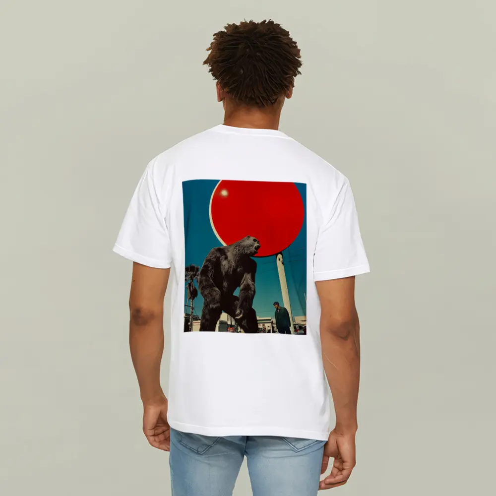 Giant Gorilla Red Sun Urban Street Scene – T-Shirts