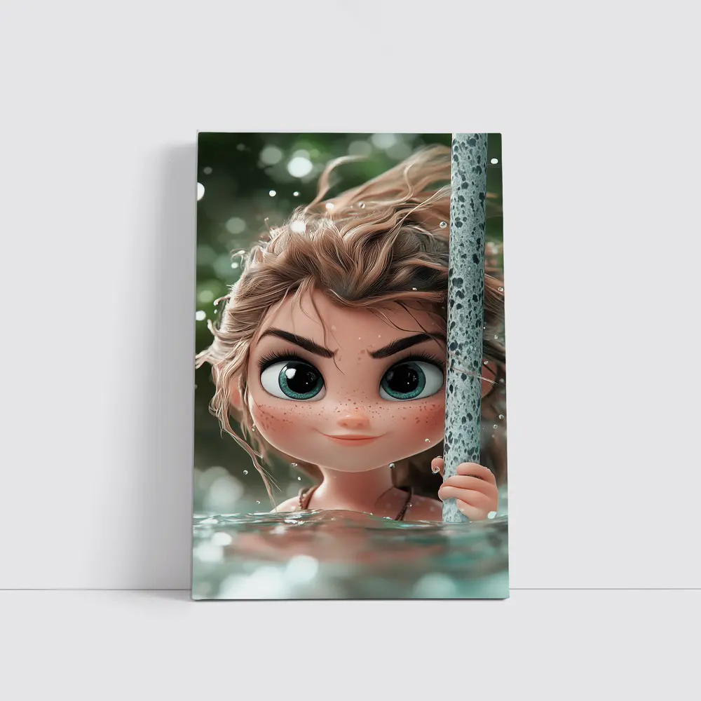 Cartoon Girl Swimming in Green Water – Wall Art