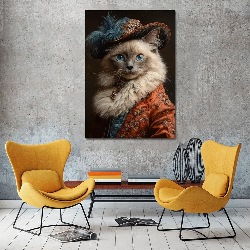 Ragdoll Cat Royal Renaissance Portrait Dark Background – Wall Art