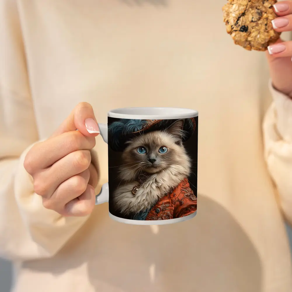 Ragdoll Cat Royal Renaissance Portrait Dark Background – Mugs