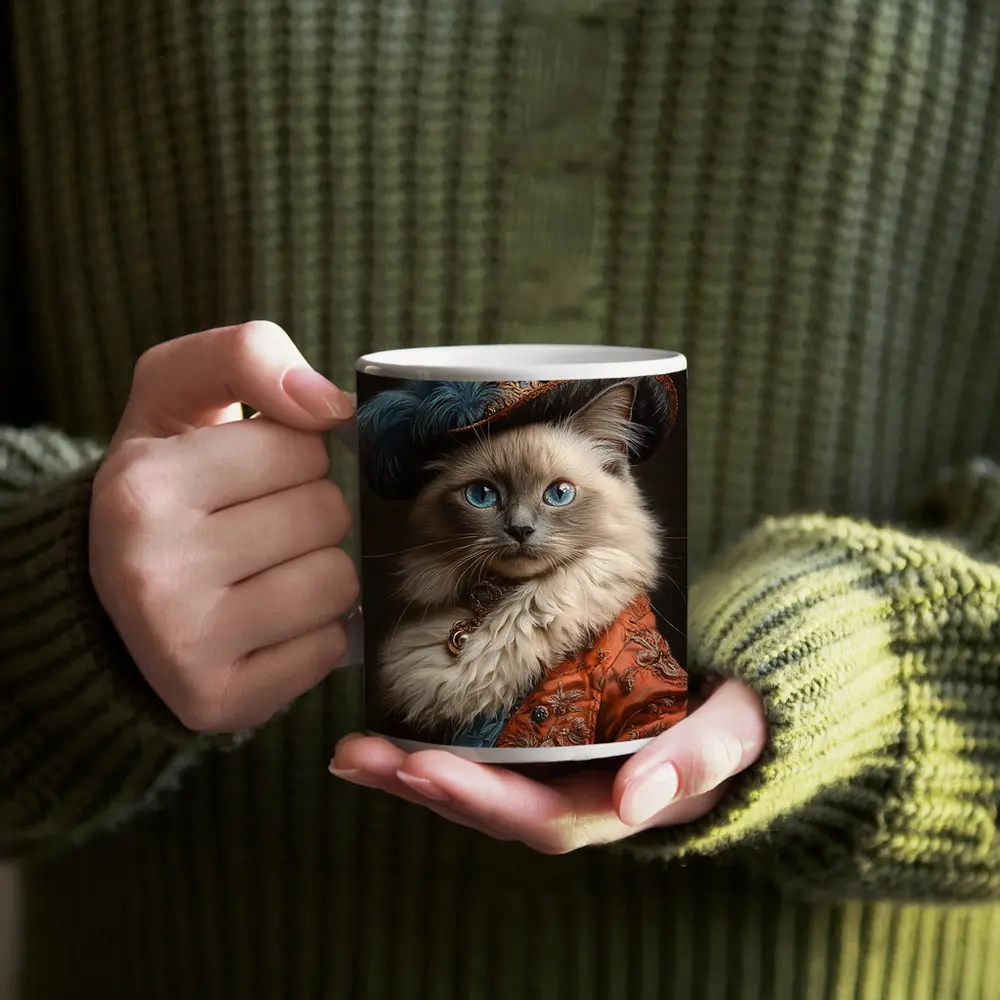Ragdoll Cat Royal Renaissance Portrait Dark Background – Mugs