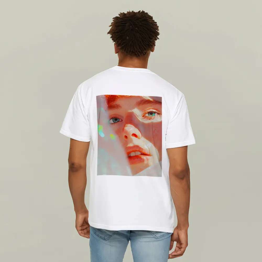 Young Man Close Up Portrait Light Glow – T-Shirts