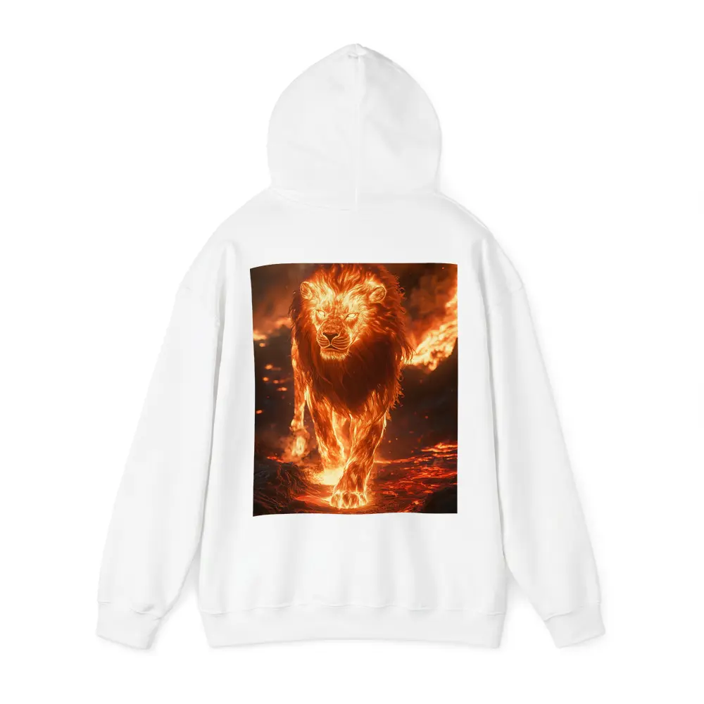 Fiery Lion Walking Through Burning Lava – Hoodies