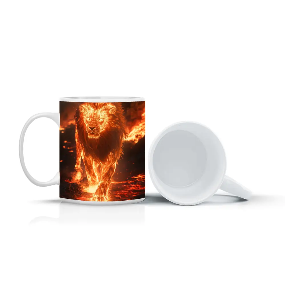 Fiery Lion Walking Through Burning Lava – Mugs