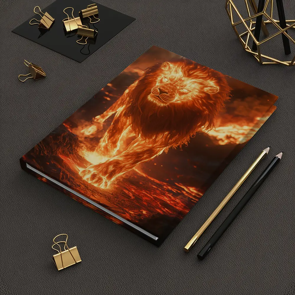 Fiery Lion Walking Through Burning Lava – Notebooks