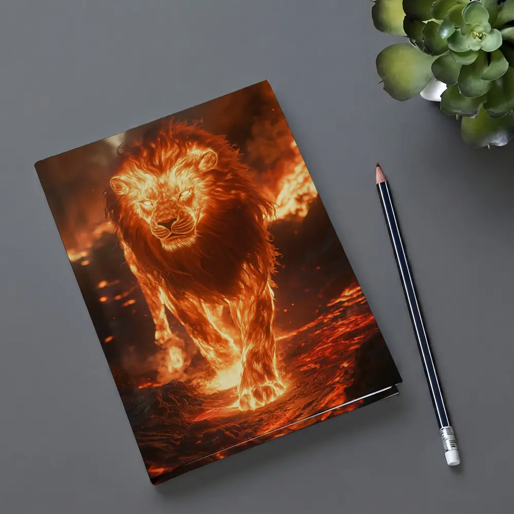 Fiery Lion Walking Through Burning Lava – Notebooks