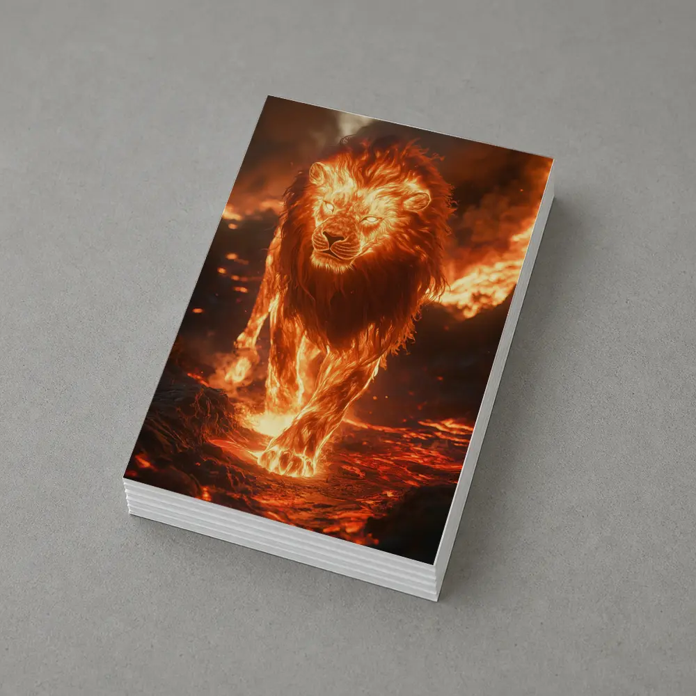 Fiery Lion Walking Through Burning Lava – Postcards