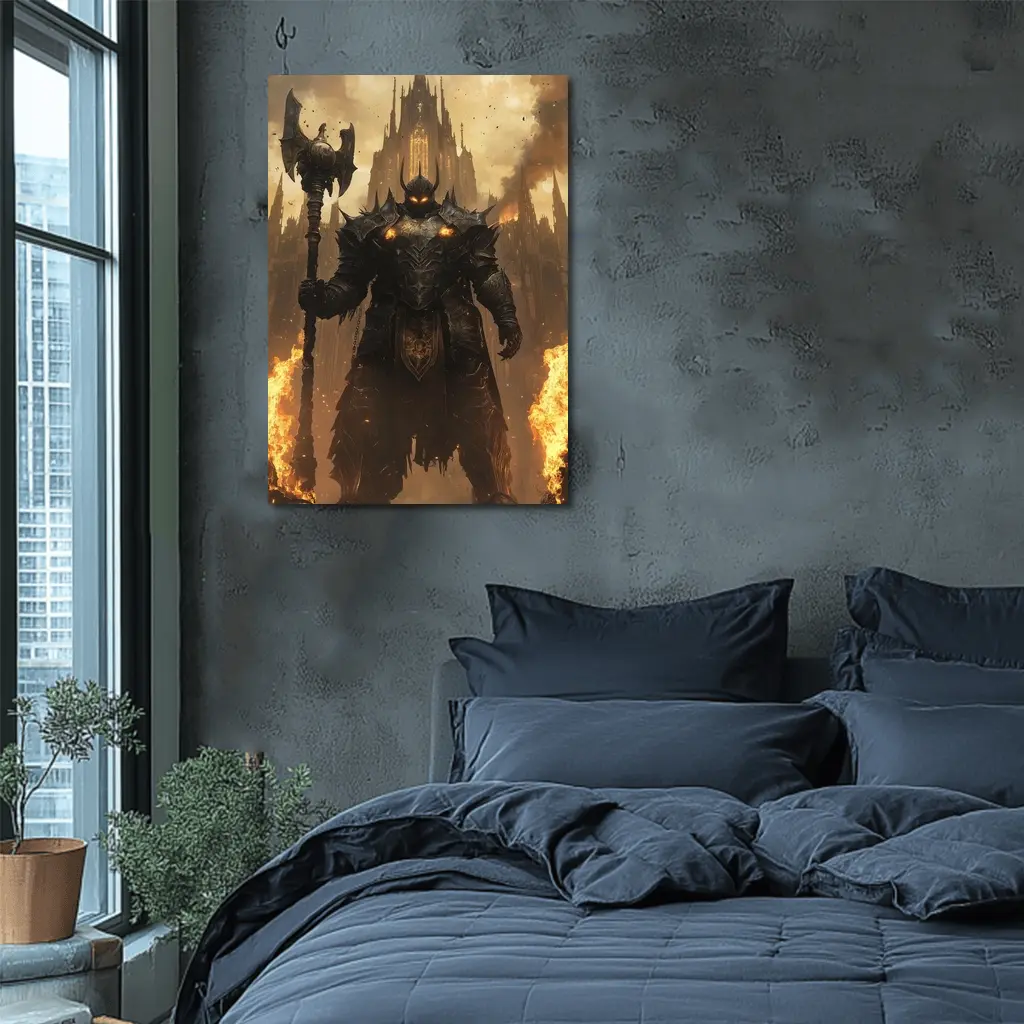 Dark Armored Warrior Fire Gothic Castle – Wall Art
