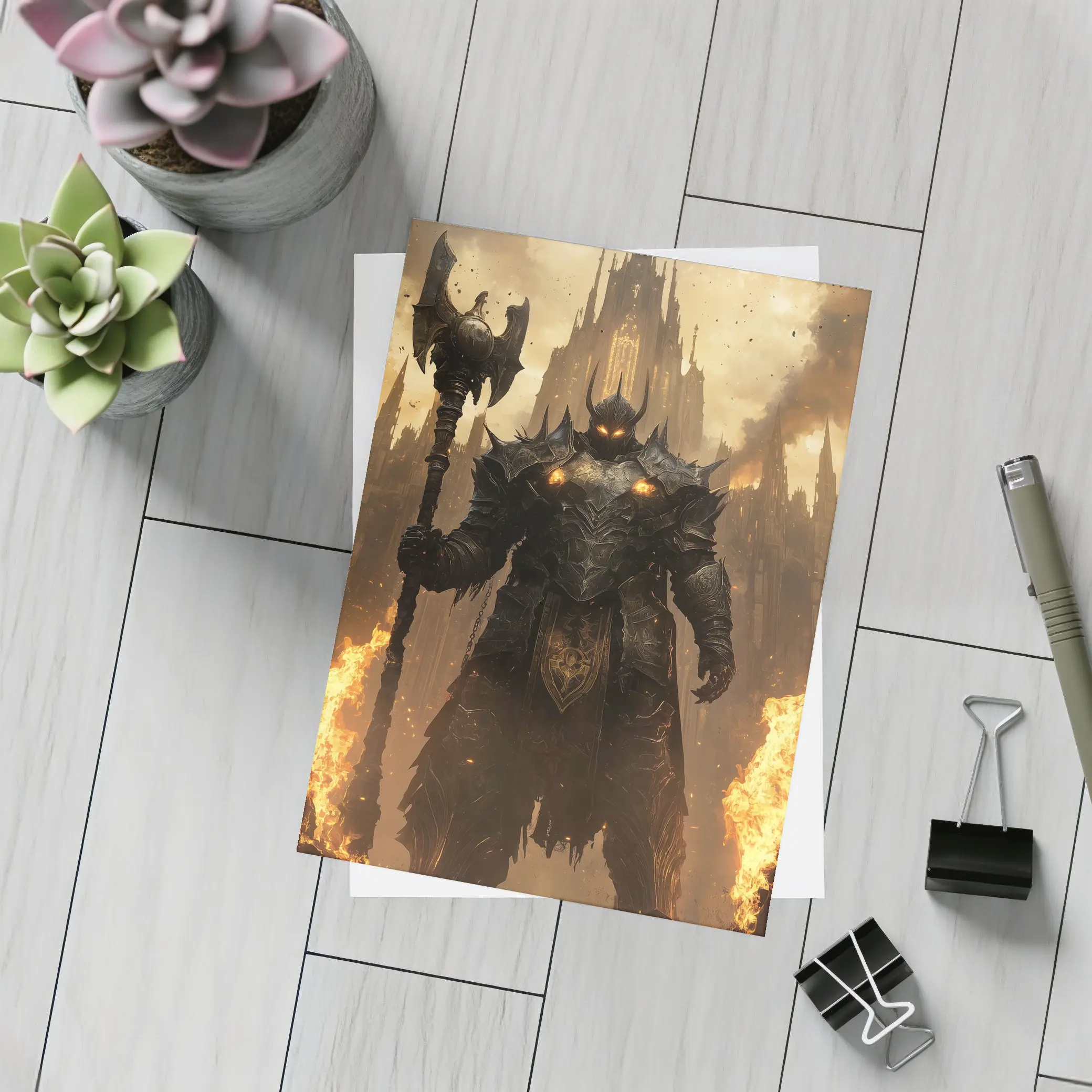 Dark Armored Warrior Fire Gothic Castle – Postcards