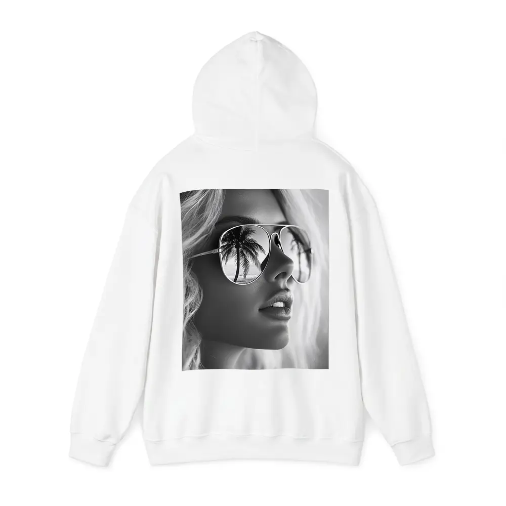Blonde Woman Aviator Sunglasses Palm Tree Reflection – Hoodies
