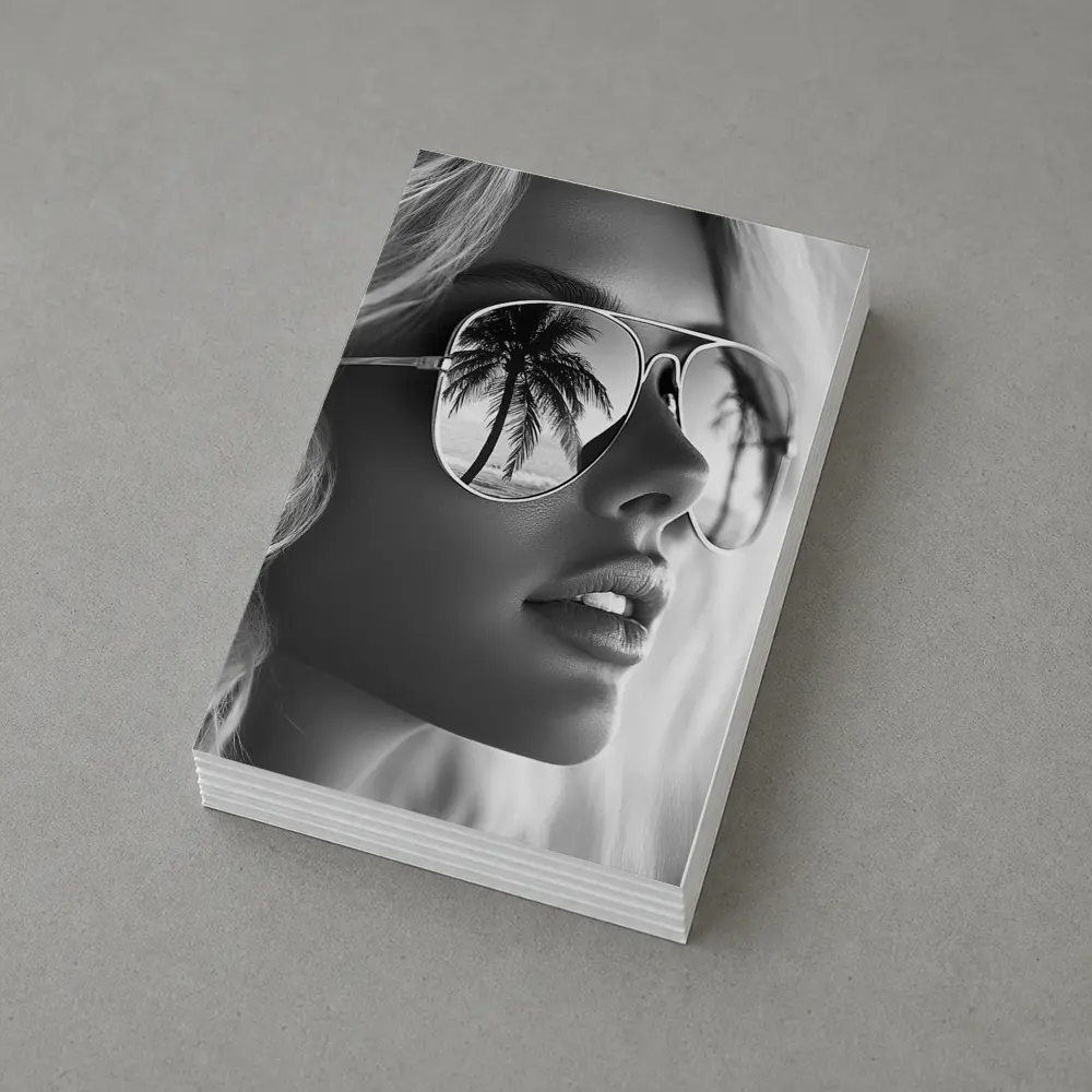 Blonde Woman Aviator Sunglasses Palm Tree Reflection – Postcards