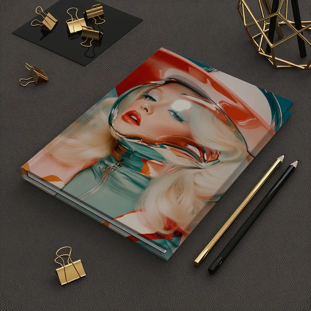 Retro Blonde Woman Chrome Helmet Sky – Notebooks