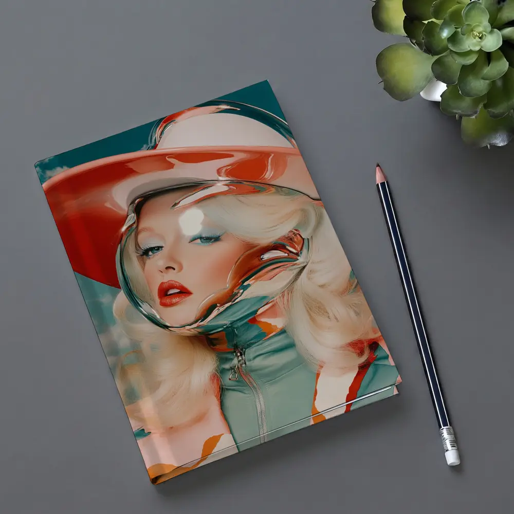Retro Blonde Woman Chrome Helmet Sky – Notebooks